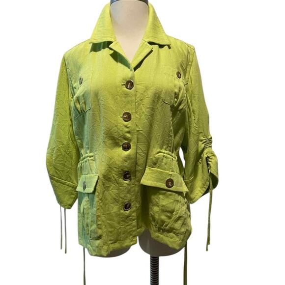 Peck & Peck Lime Green Utility Jacket 1X - Button Front with‎ Drawstring Detail - Picture 2 of 5